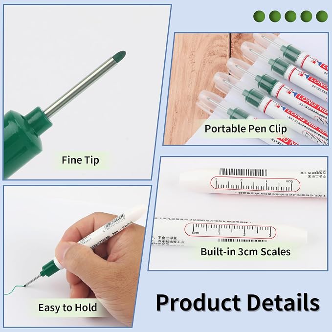 15 Pcs Long Head Deep Hole Marker, 20 mm Long Nose Nib Deep Reach Metal Marking - Image 4