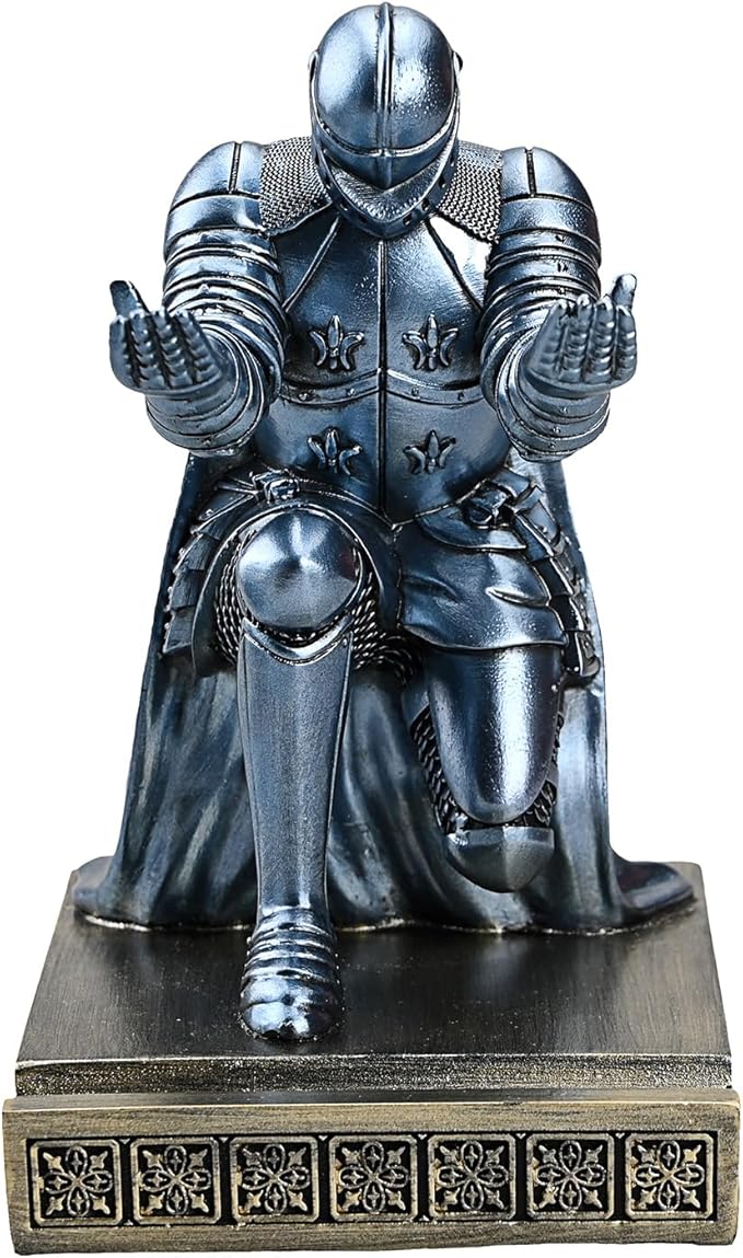 Windbreaker Soldier Knight Pen Holder Personalized Desk Accessory, Mobile Phone & Gaming Controller Holder, Device Stand Gift for Medieval Enthusiasts (Blue)-DeskLoop Office