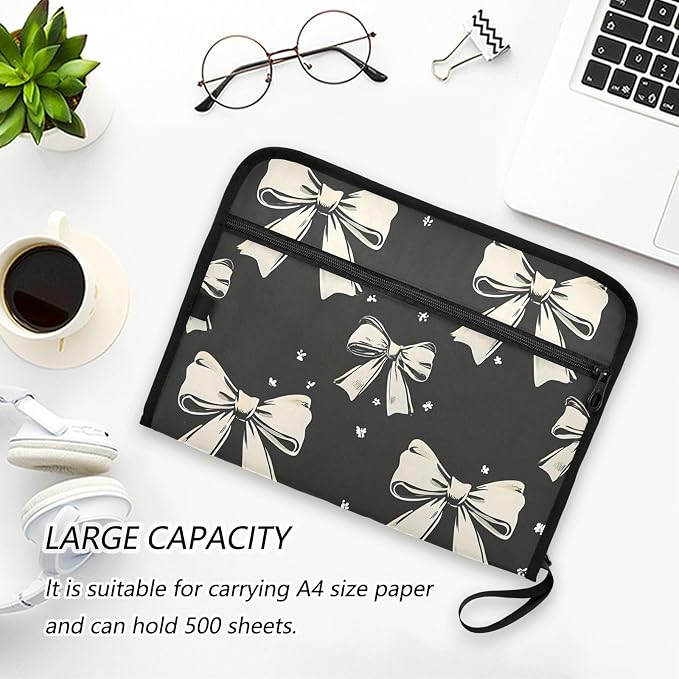 Expanding File Folder Black White Bow Accordion File Organizer 13 Pockets - Image 5