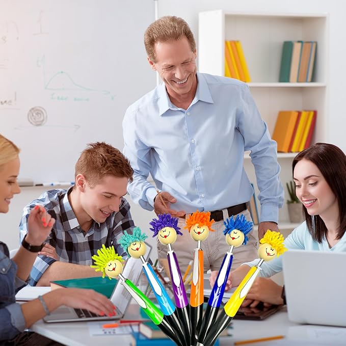 11pcs Mop Head Pens, Top Mop Fun Tip Pens, Funny Plush Hair Top Ballpoint Pen, Writing Click Pens, Mophead Ballpoint Pens, Signing Pens Office Gifts for Christmas, Back to School, Birthday-DeskLoop Office