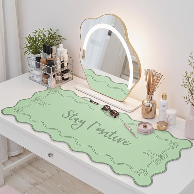 iCasso Green Scalloped Desk Cover Mat, Extra Large Mouse Pad, PU Leather Desk - Image 7