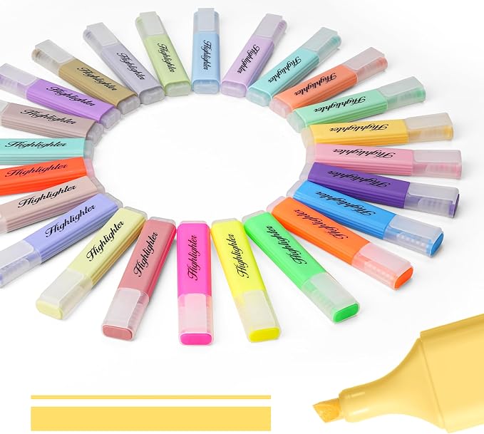 24 Pack Pastel Highlighters, Quick-Dry Chisel Tip Marker Pens | Mini by Bonace