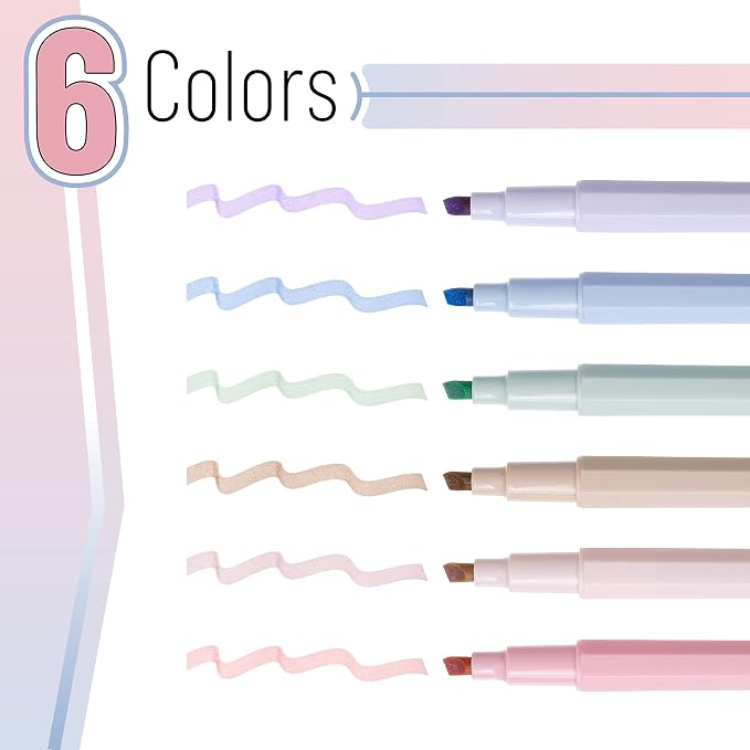 Mr. Pen- Aesthetic Highlighters No Bleed, 6 Pack, Pastel Colors, Chisel Tip | - Image 2