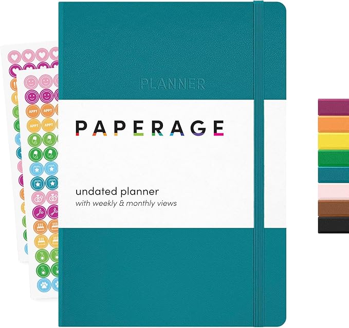 PAPERAGE Undated Weekly & Monthly Hardcover Planner, 5.6 in x 8 in, Includes by PAPERAGE
