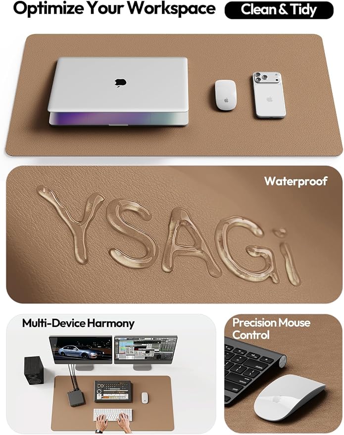 YSAGi Leather Desk Pad Protector, Office Desk Mat, Large Mouse Pad, Non-Slip PU - Image 9