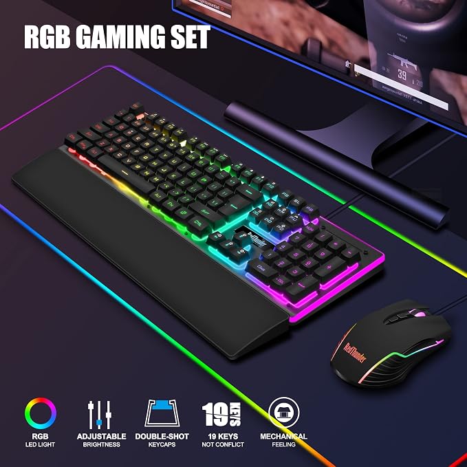 RedThunder K10 Wired Gaming Keyboard and Mouse and Wrist Rest Combo, RGB Backlit - Image 2
