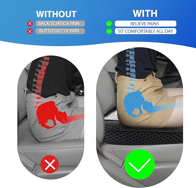 Car Seat Cushion, Comfortable Memory Foam Seat Pillow for Driving, Sciatica-Back Pain Relief, Cushion for Car-Truck, Office, Wheelchair - Mesh Black&Gray-DeskLoop Office