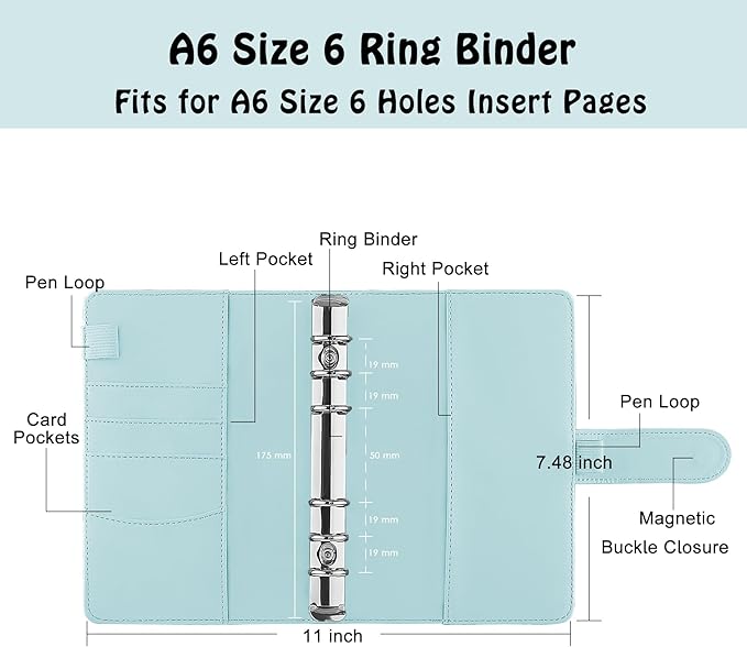 Antner A6 PU Leather Notebook Binder Refillable 6 Ring Budget Binder - Image 2