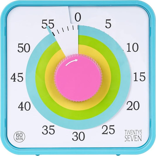 TWENTY5 SEVEN Countdown Timer 7.5 inch; 60 Minute 1 Hour Visual Timer – by TWENTY5SEVEN