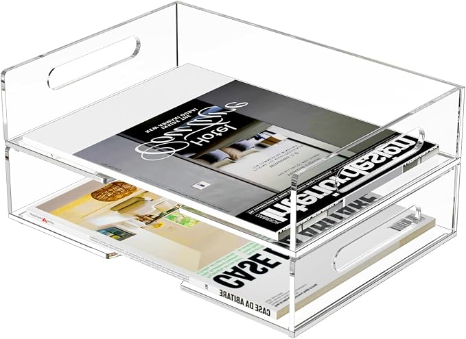 HIIMIEI Acrylic Paper Tray 2 Pack Clear Letter Tray Desk Stackable Organizer - Image 7