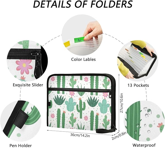 Expanding File Folder Cactus Pattern Accordion File Organizer 13 Pockets - Image 4