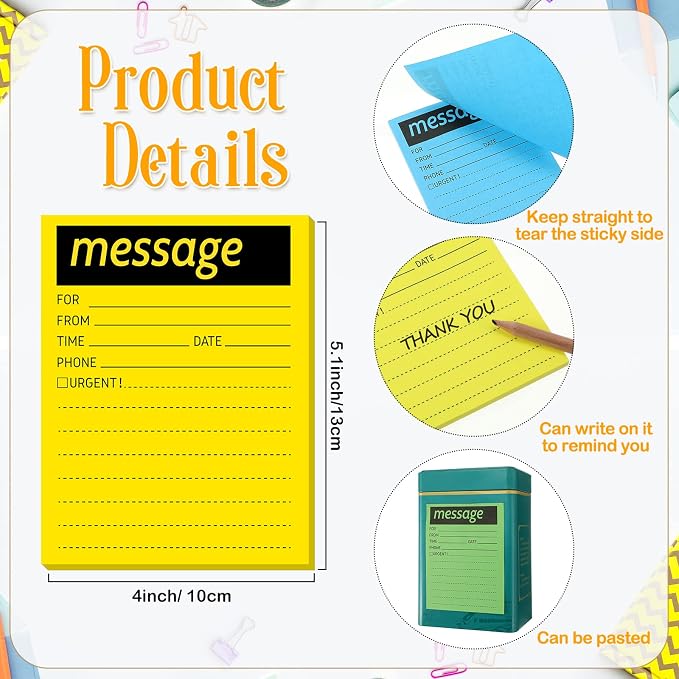 Geyee 9 Pieces Telephone Message Sticky Notes Pads 4 x 5 Inch Assorted Neon - Image 2