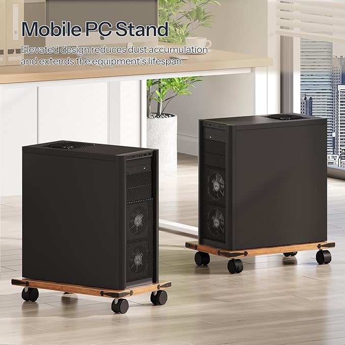 HOOBRO Mobile PC Stand, Ventilated Computer Tower Stand, PC Tower Holder with 4 Caster Wheels, CPU Holder Under Desk Fits Most Computer Host, for Office, Gamers, Rustic Brown BF46CJ01-DeskLoop Office