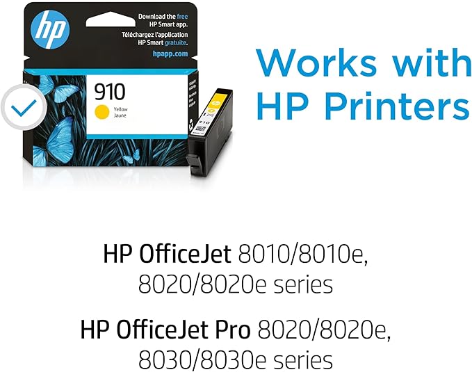 HP 910 Yellow Ink Cartridge | Works with HP OfficeJet 8010, 8020 Series, HP OfficeJet Pro 8020, 8030 Series | Eligible for Instant Ink | 3YL60AN-DeskLoop Office