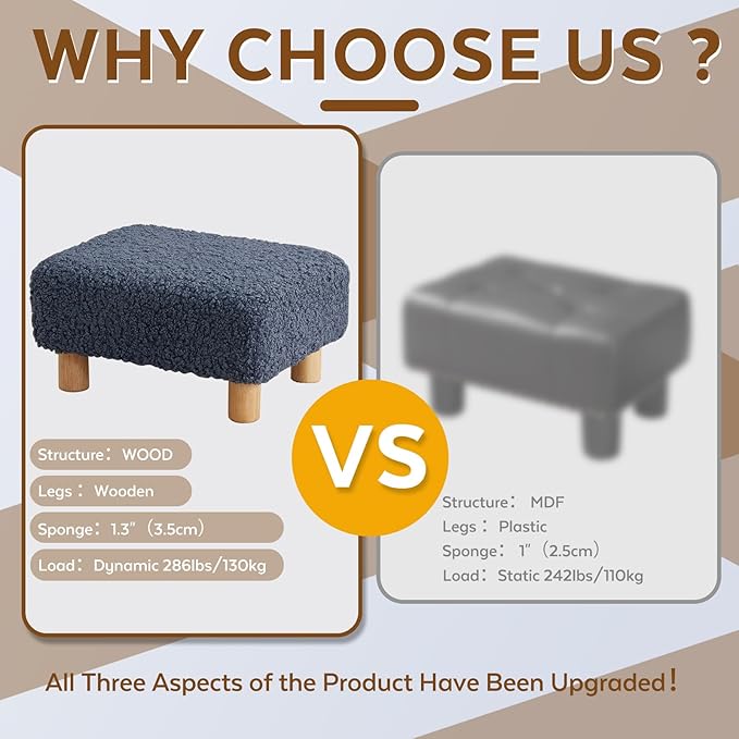 Small Foot Stool Ottoman, Sherpa Footstool Ottoman Foot Rest - Image 4