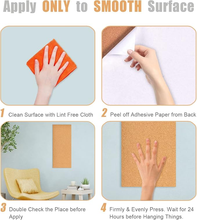 17x8 Corkboard Tiles Bulletin Board, 1/2" Thick Self-Adhesive Cork Boards - Image 3
