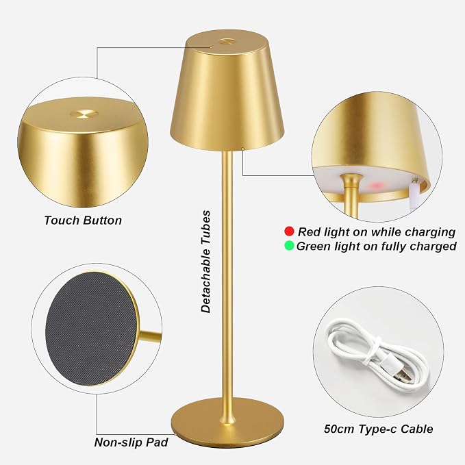 Cordless Table Lamp Rechargeable Gold - Image 6