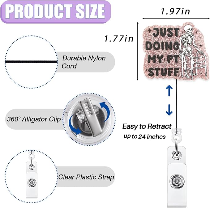 Just Doing My PT Stuff Badge Reel Retractable, Funny Skeleton Physical - Image 2