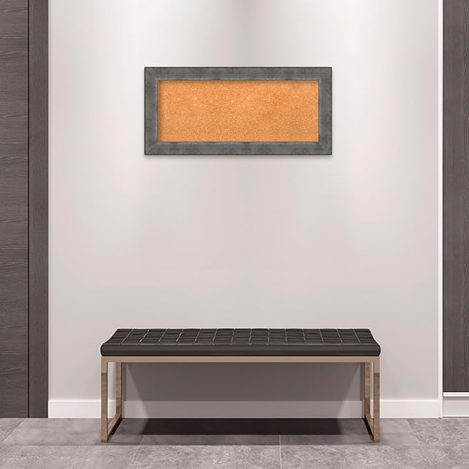 Amanti Art Natural Cork Board for Wall, 16x34 Vision Board with Silver Wood Frame, Medium Corkboard Office Decor for Home Organization, Casual Corkboard Pinboard to Display Items for Home-DeskLoop Office