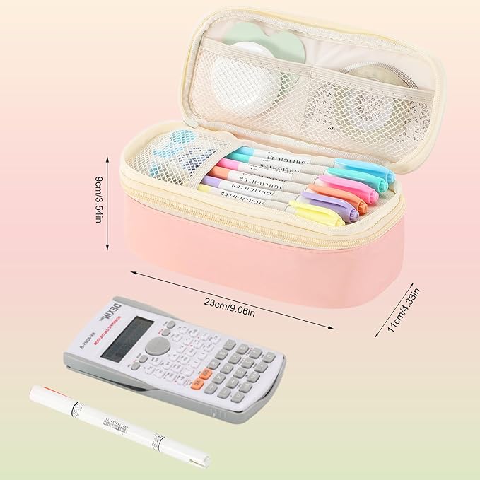 Pencil Case for Girls Kids Teens Adults Big Pencil Bag with Zipper Big Pen Pouch Large Stationery Pen Case Organizer for School Pink-DeskLoop Office