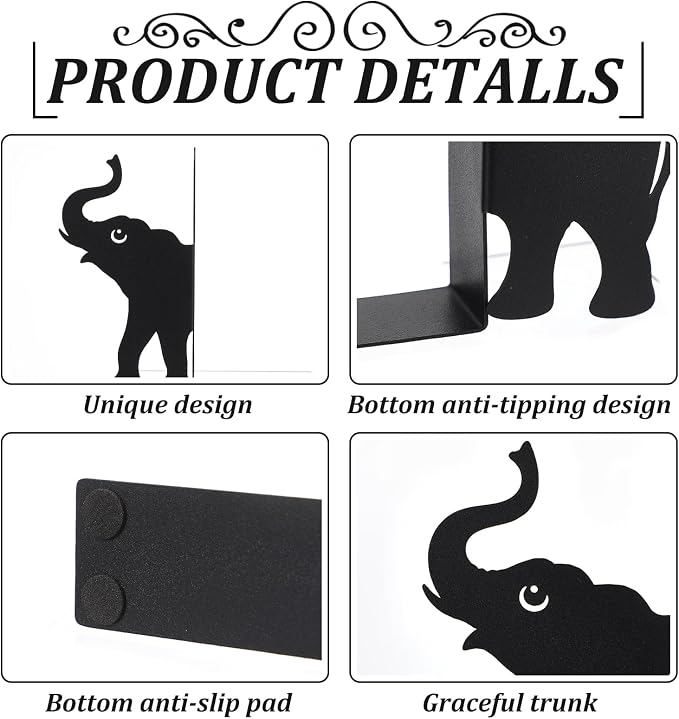 Geelin Elephant Metal Bookends Set of 2 Styles Book Ends - Image 2