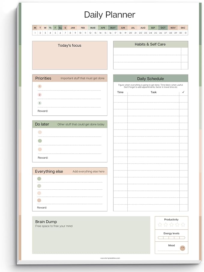 ADHD Daily Planner Notepad for Neurodivergent Adults by Templatables