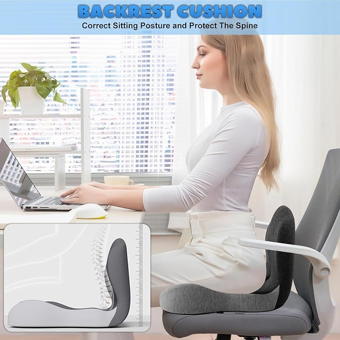 Buttocks Cushion for Office Chair Memory Foam Seat Pad for Butt Support Tailbone Relief Ergonomic Chair Cushion for Home Car Travel or Work (Blue and Gray Patchwork Color)-DeskLoop Office