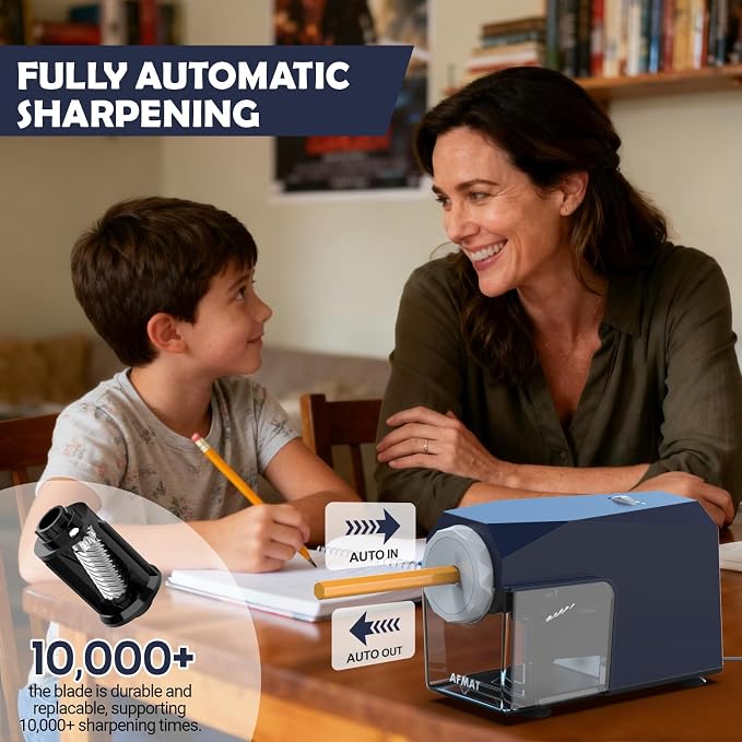 AFMAT Electric Pencil Sharpener, Fast & Hands-Free, 10K+ Uses, 5 Nibs, Fully - Image 2