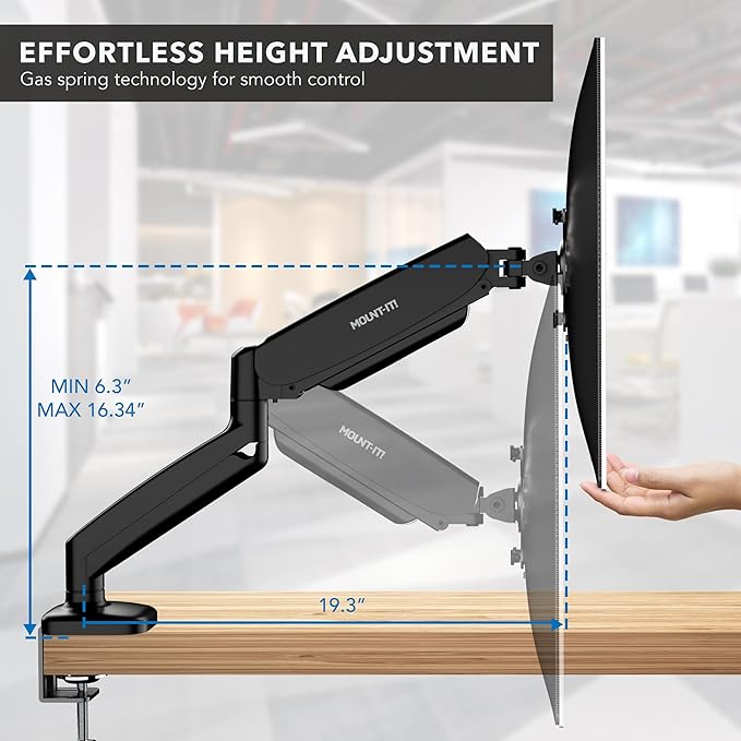 Mount-It! Dual Monitor Desk Mount – Full Motion Gas Spring Arms, Fits 13 to 32 Inch Screens, Holds 17.6 lbs per Arm, Dual Monitor Stand, VESA Mount, C-Clamp & Grommet Base-DeskLoop Office