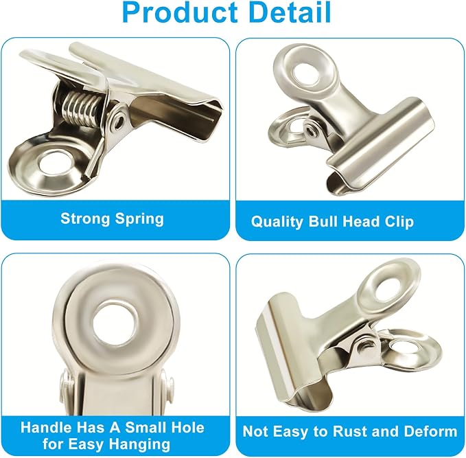 Bonsicoky 30 Pack Silver Bulldog Clips, 0.87 inch / 22mm Mini Metal Hinge Clips - Image 5