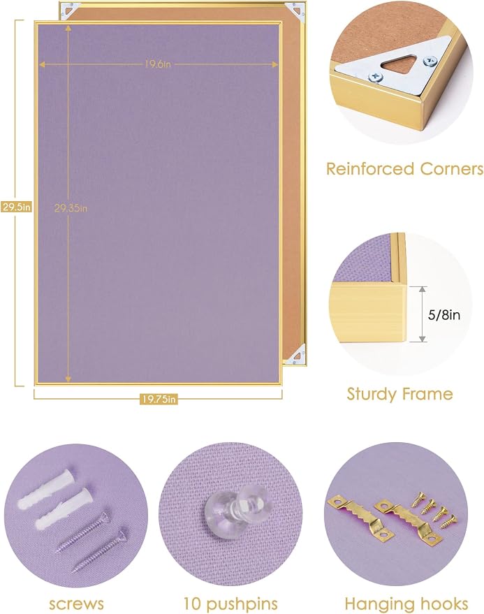 Lightomorrow Bulletin Board 30 x 20 inches, Mystic Violet Pin Board - Image 6