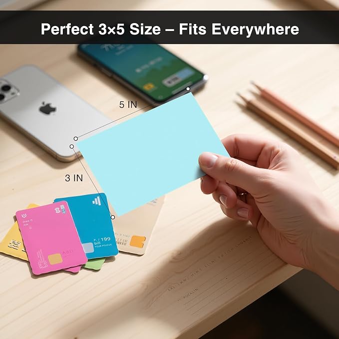 300 Count Blank Index Cards 3x5 Inch Blue Flash Cards Colored Cardstock - Image 4