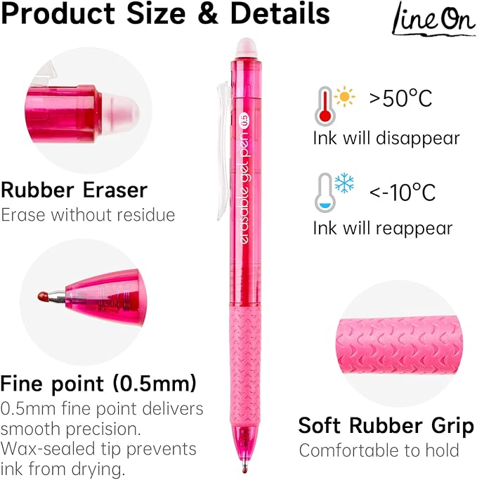 Lineon Erasable Gel Pens, 15 Colors Retractable 0.5mm Fine Point Erasable Pens - Image 4