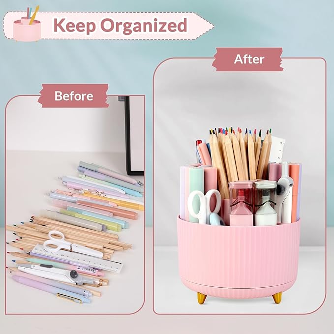 SKYDUE 360 Rotating Multipurpose Organizer - Cute Rotating Pen Holder with 5 Slots for Art Supplies, Office, School, Home-DeskLoop Office