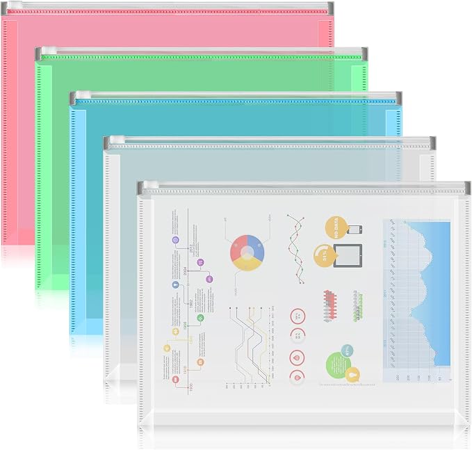 FYY 5PCS Plastic Envelopes, A4 Letter Size Poly Zip Envelopes File Folders by FYY