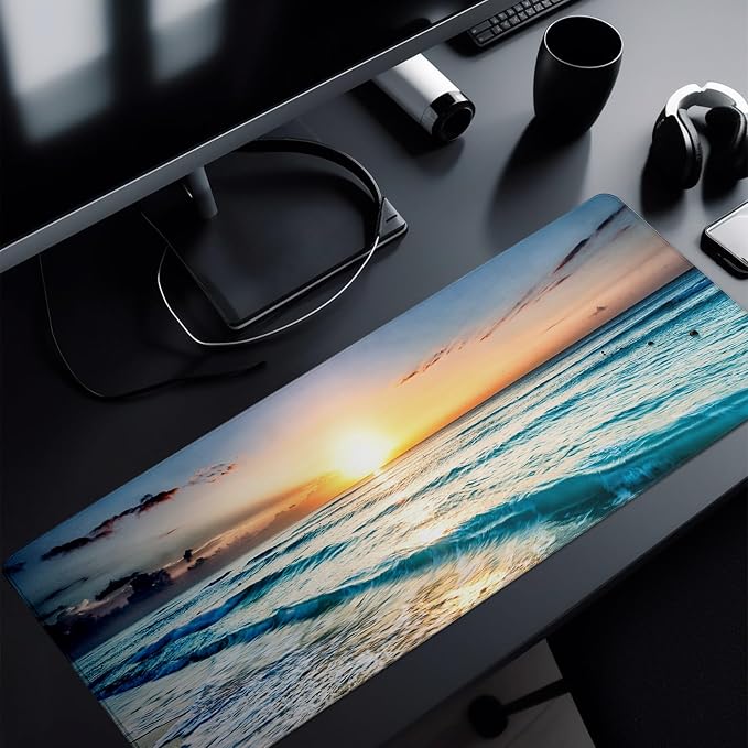 Sunrise Beach Mouse Pad Abstract Sea Mouse Pad 31.5x11.8 Inch Japanese Texture - Image 8