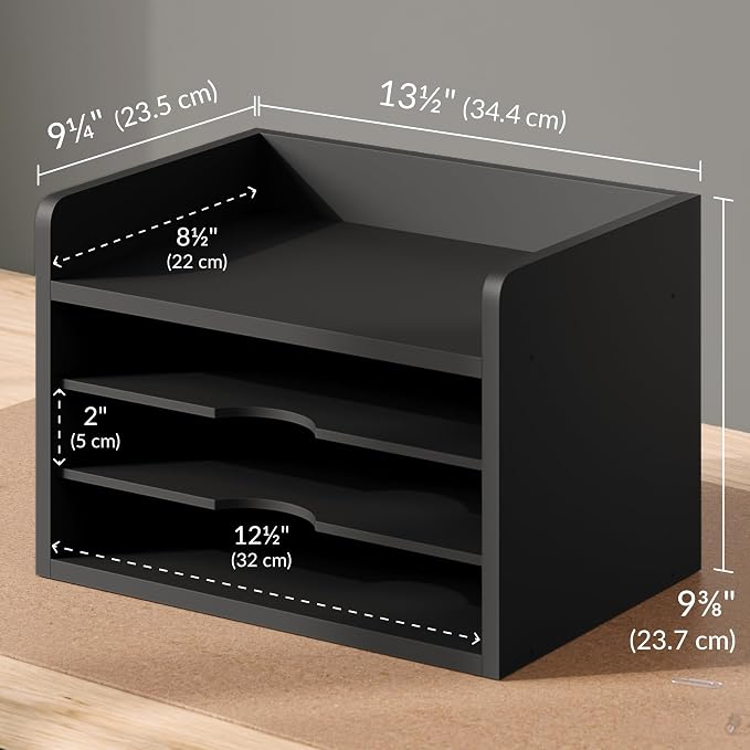 Ballucci File Organizer, 4-Tier Office Desk Organizer, Open Top Wood Paper - Image 4