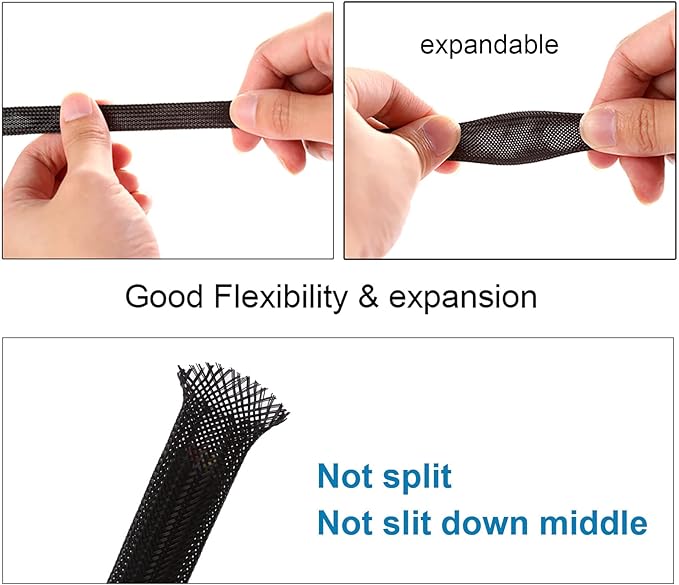 50ft - 1/4 inch & 1/2 inch PET Expandable Braided Sleeving – Black – Alex Tech - Image 5