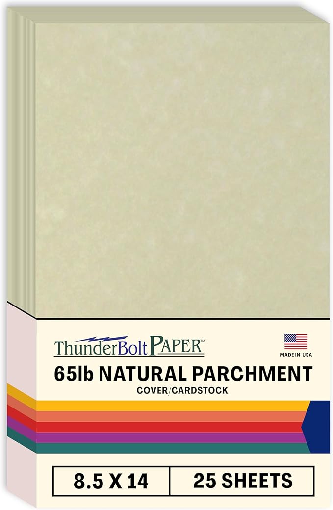25 Natural Parchment 65lb Cover Paper Sheets 8.5X14 Inches Cardstock Weight Colored Sheets 8.5" X 14" (8.5X14 Inches) Legal|Menu Size - Printable Old Parchment Semblance-DeskLoop Office