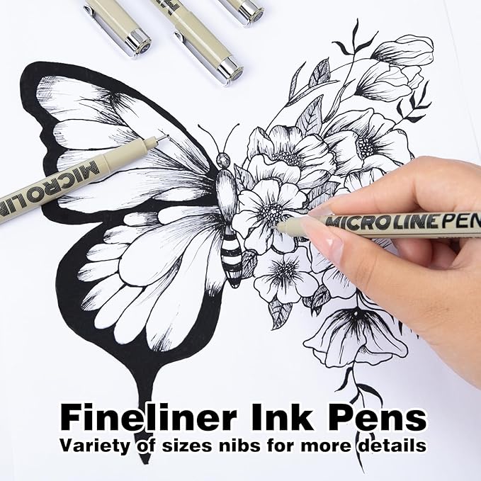 KERIFI Micro-Pen Fineliner Ink Pens, 12 Pack Black Micro Fine Point Drawing Pens Waterproof Archival Ink Multiliner Pens for Artist Illustration, Sketching, Technical Drawing, Zentangle, Scrapbooking-DeskLoop Office