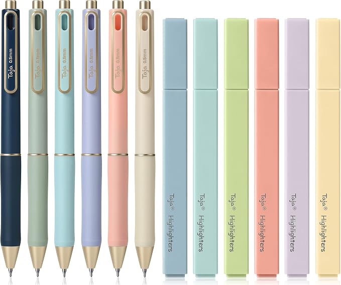 Taja 12 Pack Bible Highlighters and Pens Set No Bleed, 6 Aesthetic Pastel by Taja