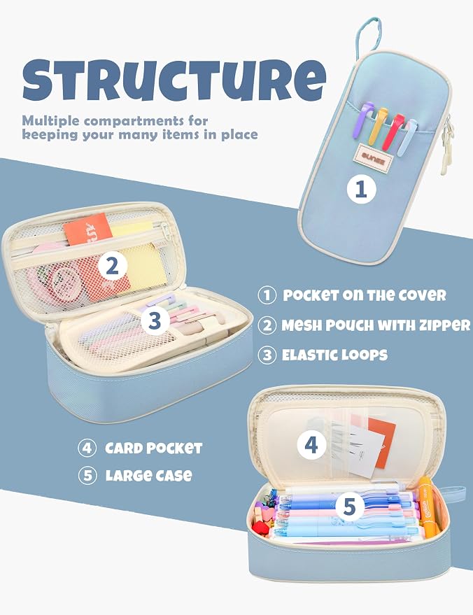 SUNEE Cute Pencil Case, Aesthetic Pen Pouch, Colored Large Pencil Bag - Image 3