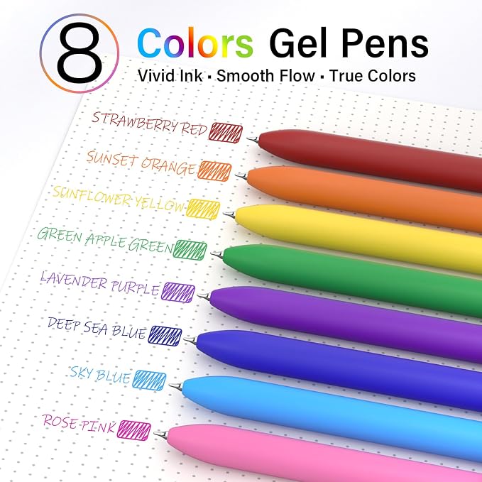 8 Pack Colored Gel Pens, Vibrant Color Ink, Fidget Spinner | Stress Relief - Image 2