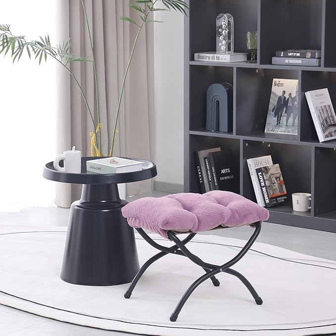 LITA Folding Upholstered Footrest Stool, Modern Small Portable Accent Ottoman with Detachable Thick Cotton Cushion Padded Sofa Stool with Metal Frame for Lazy Chair, Living Room & Bedroom-DeskLoop Office