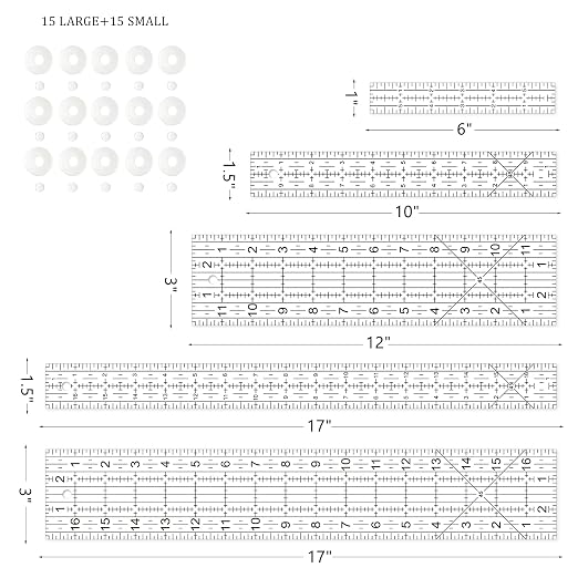 Sewing Ruler, 5 Piece Quilting Rulers, 3 x17 Inch, 1.5 x17 Inch, 3 x12 Inch - Image 3