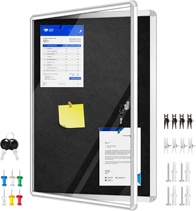 Magula 24"x18" Enclosed Bulletin Board Tamper-Proof Dispaly Case, Aluminium by Magula