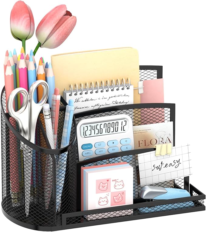 SUPEASY Desk Organizer with 3 Compartment Pen Holder, 3-Slot Mail Organizer and by SUPEASY