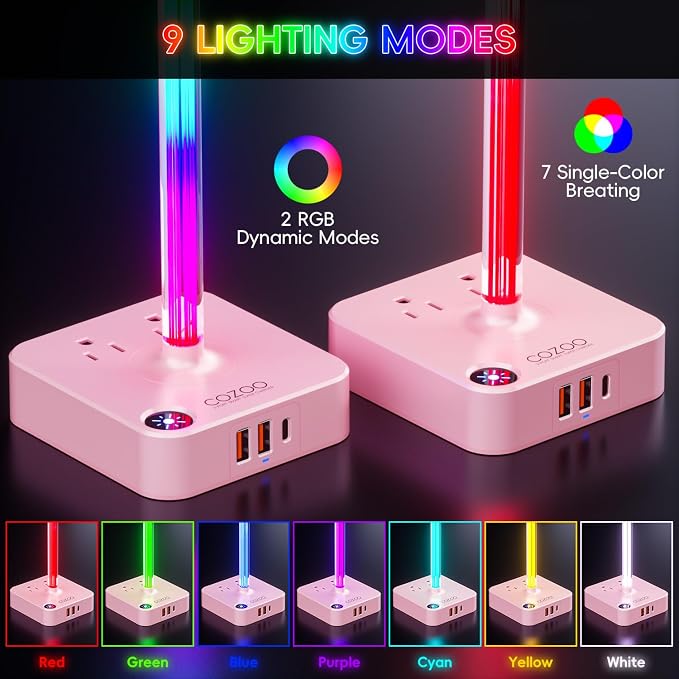 cozoo Gifts for Teen Girls Cute Pink RGB Headphone Stand & Charging Station - Image 2