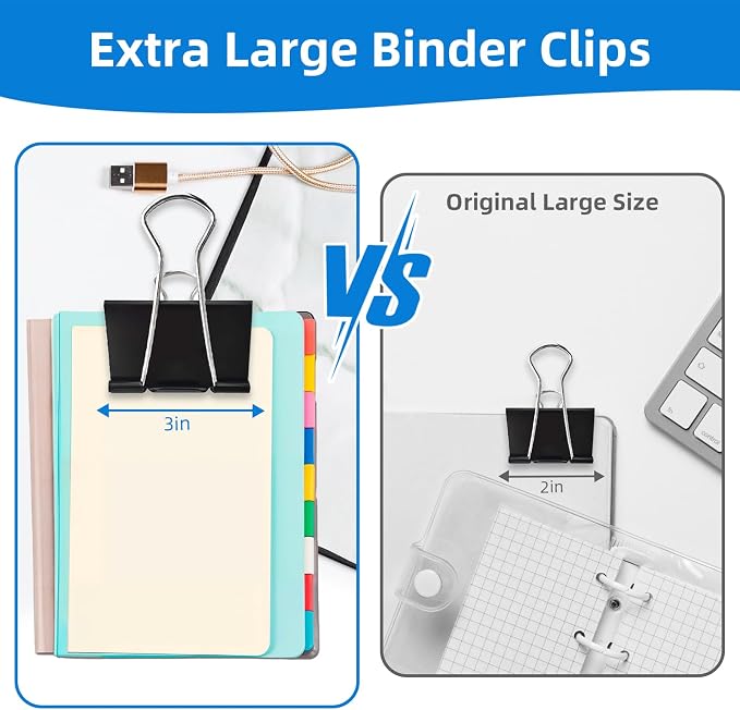 Jumbo Binder Clips 3 inch, 75mm Width, 10 Pack Extra Large Binder Clips - Image 4