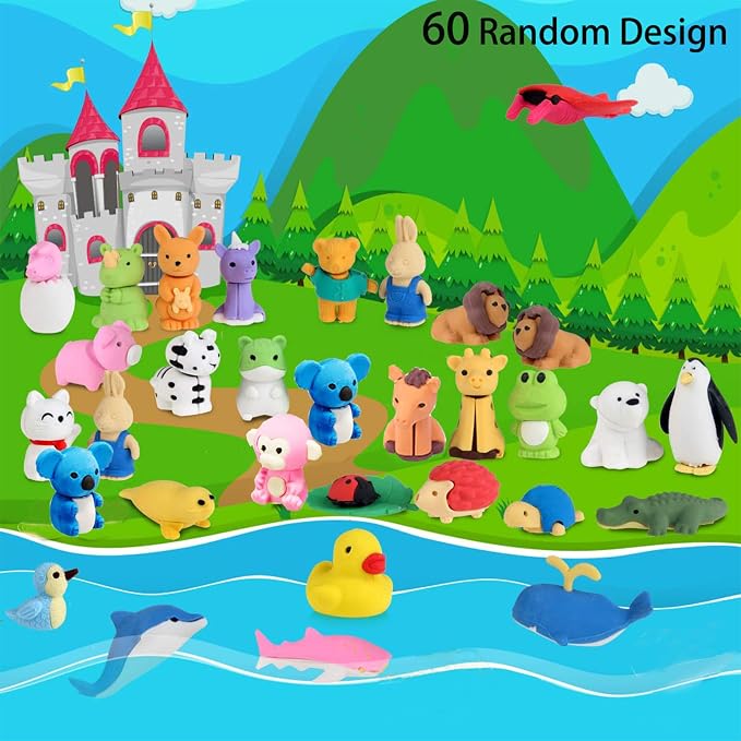 URSKYTOUS 60Pcs Animal Erasers Desk Pets - Image 2